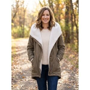 Thread Supply Sherpa Lined Anorak Parka Jacket Khaki Olive Green XL